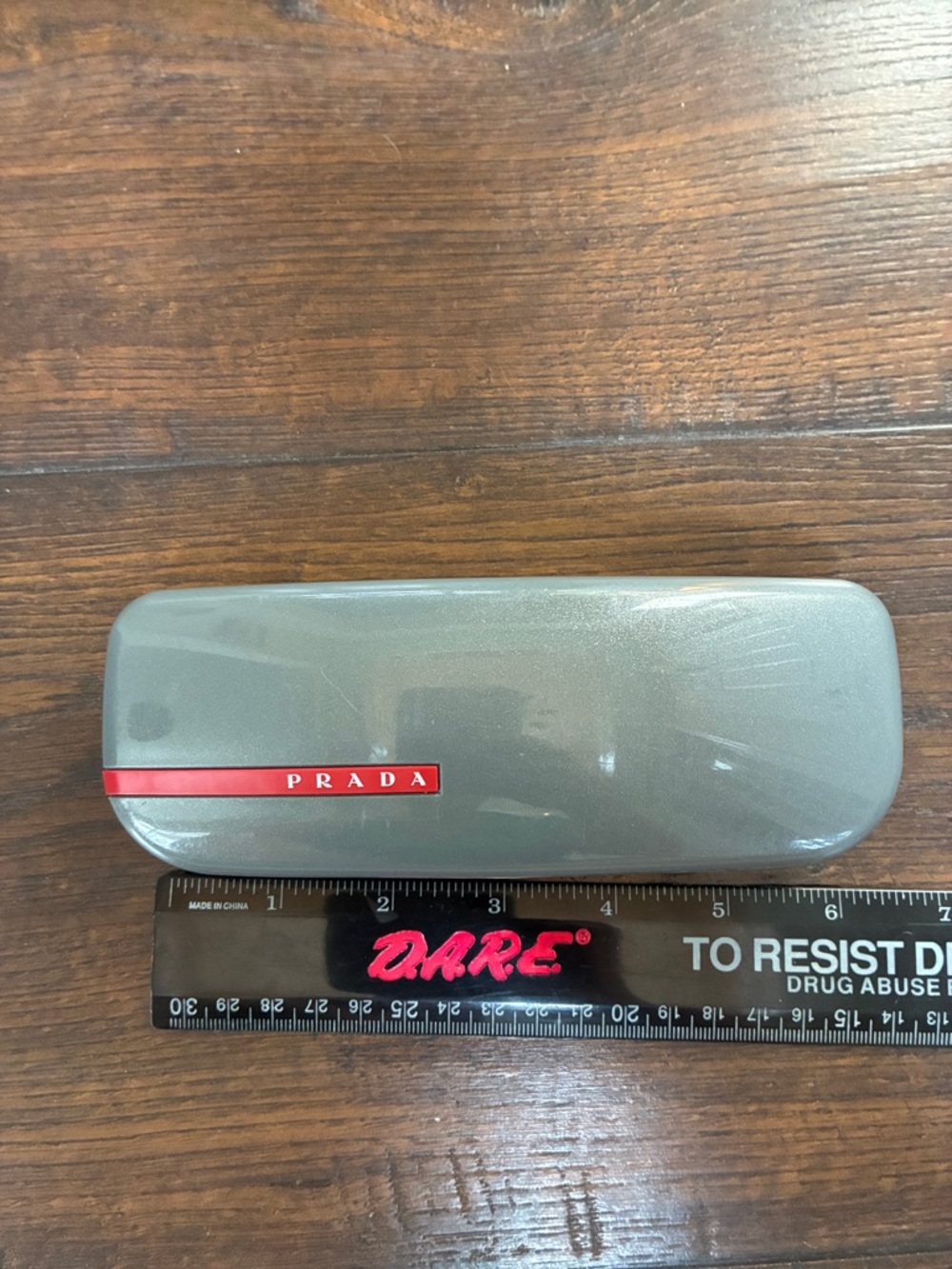 Prada Gray Eyewear Case with Red Logo Stripe (no glasses)